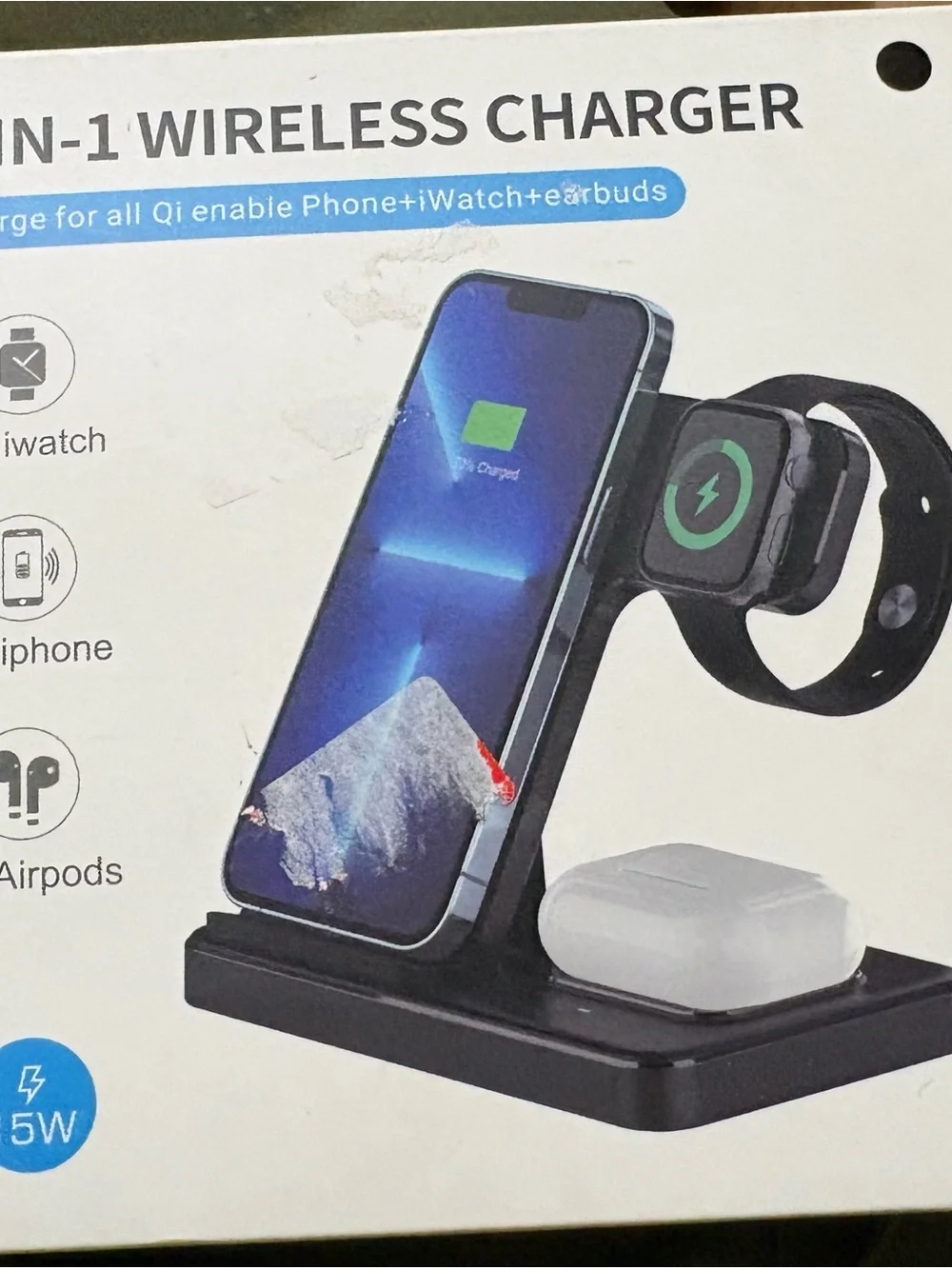 3-in-1 Wireless Charging Stand for Phone, Smartwatch & Earbuds - Black